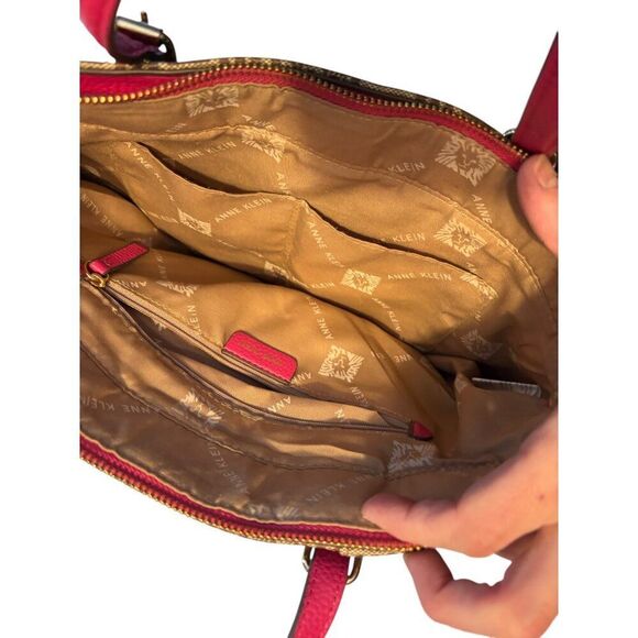 Anne Klein Logo Brown & Pink Tote Bag With Removable Wristlet - Picture 4 of 12